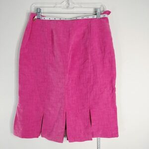 Susan Bristol Pink Silk/Linen Skirt; Petite 6P Slit Hem Textured Pencil Skirt